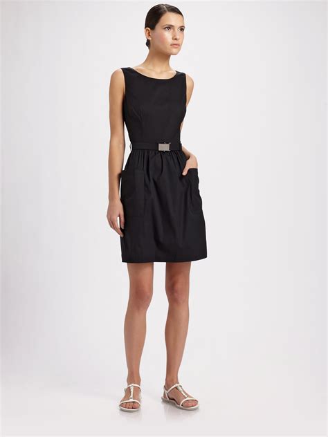 prada sleeveless belted dress|Shop Prada Asymmetrical Belted Dress .